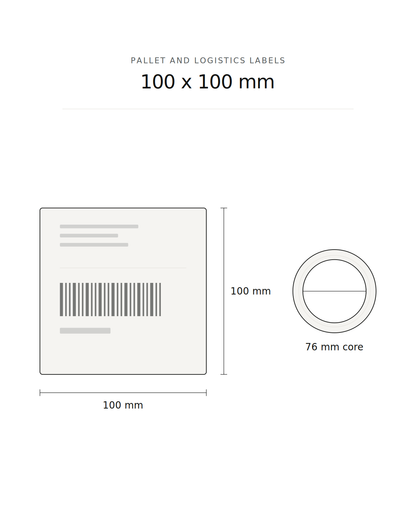 Pallet and logistics label, 100 x 100 mm, 1800 labels per roll, 76 mm core