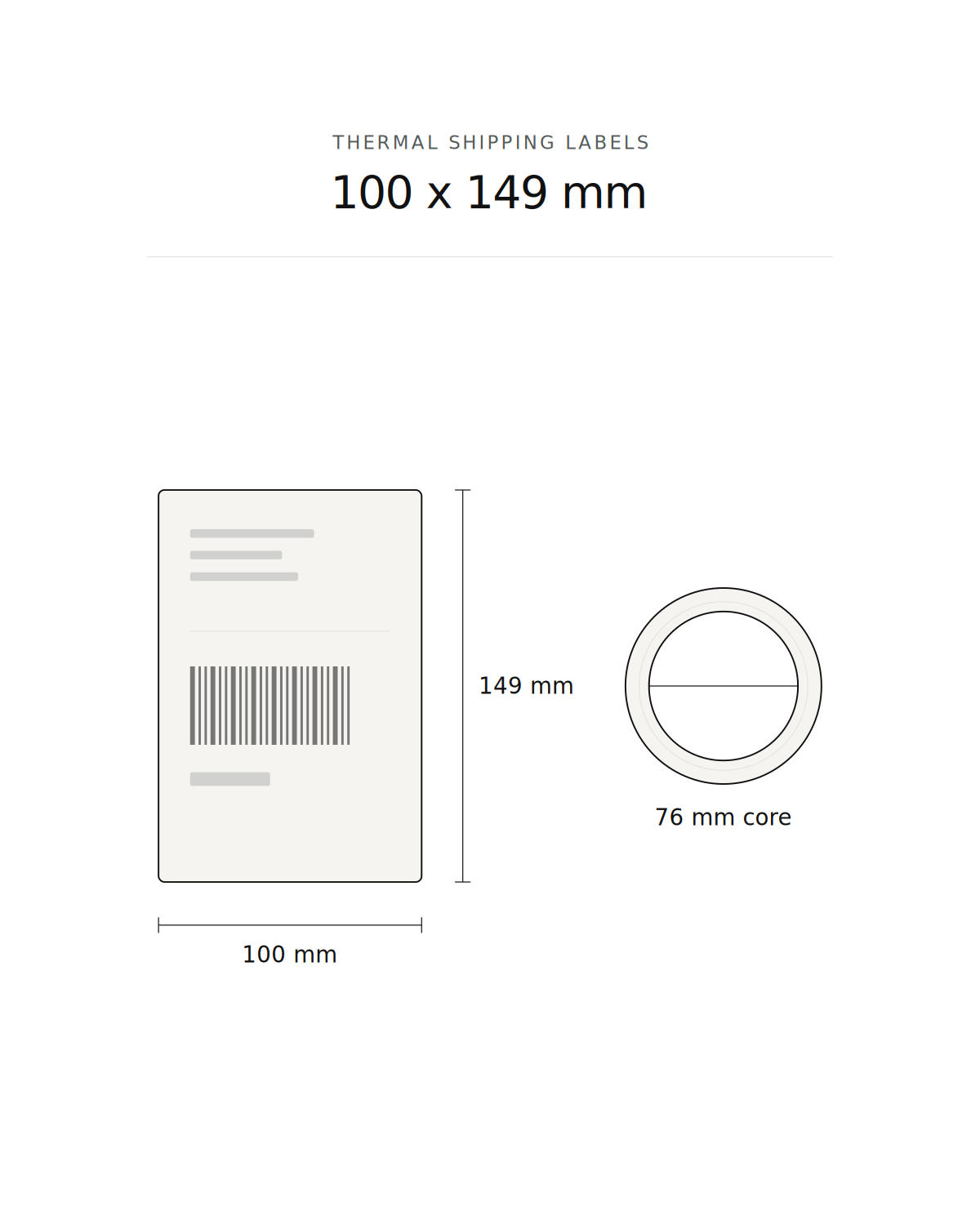 Thermal shipping label, 100 x 149 mm, 2952 labels per roll, 76 mm core