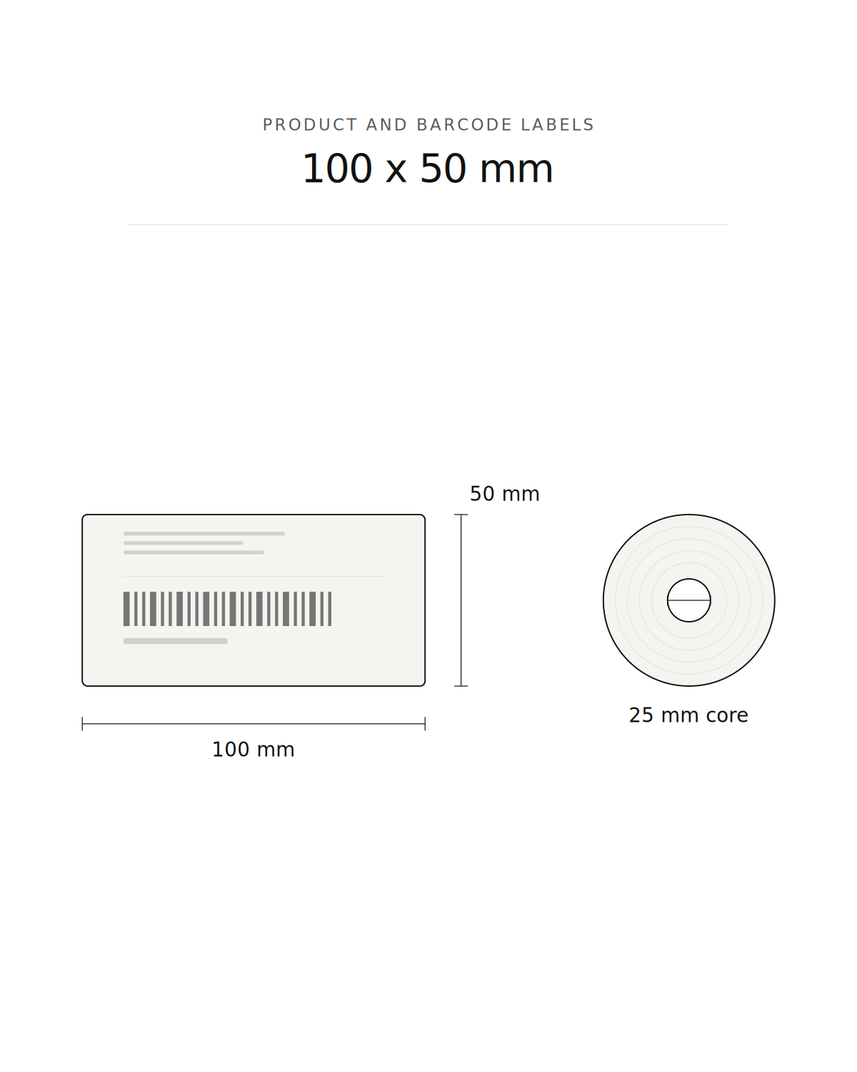 Product and barcode label, 100 x 50 mm, 1300 labels per roll, 25 mm core