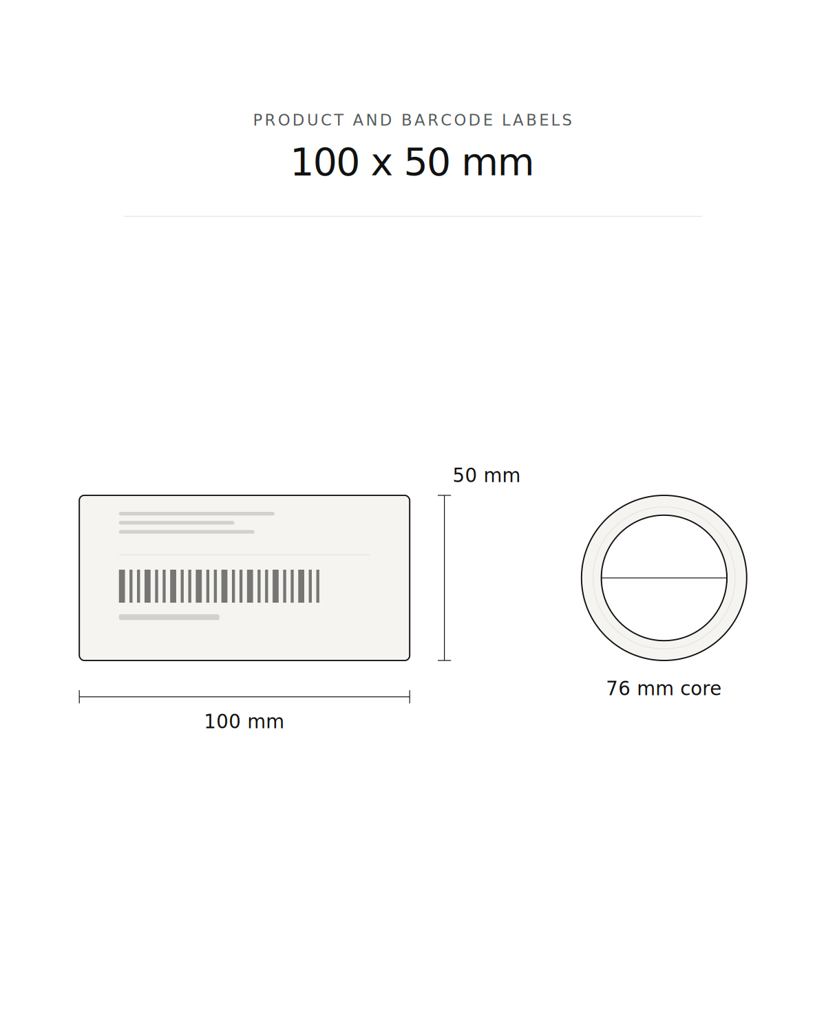 Product and barcode label, 100 x 50 mm, 3500 labels per roll, 76 mm core