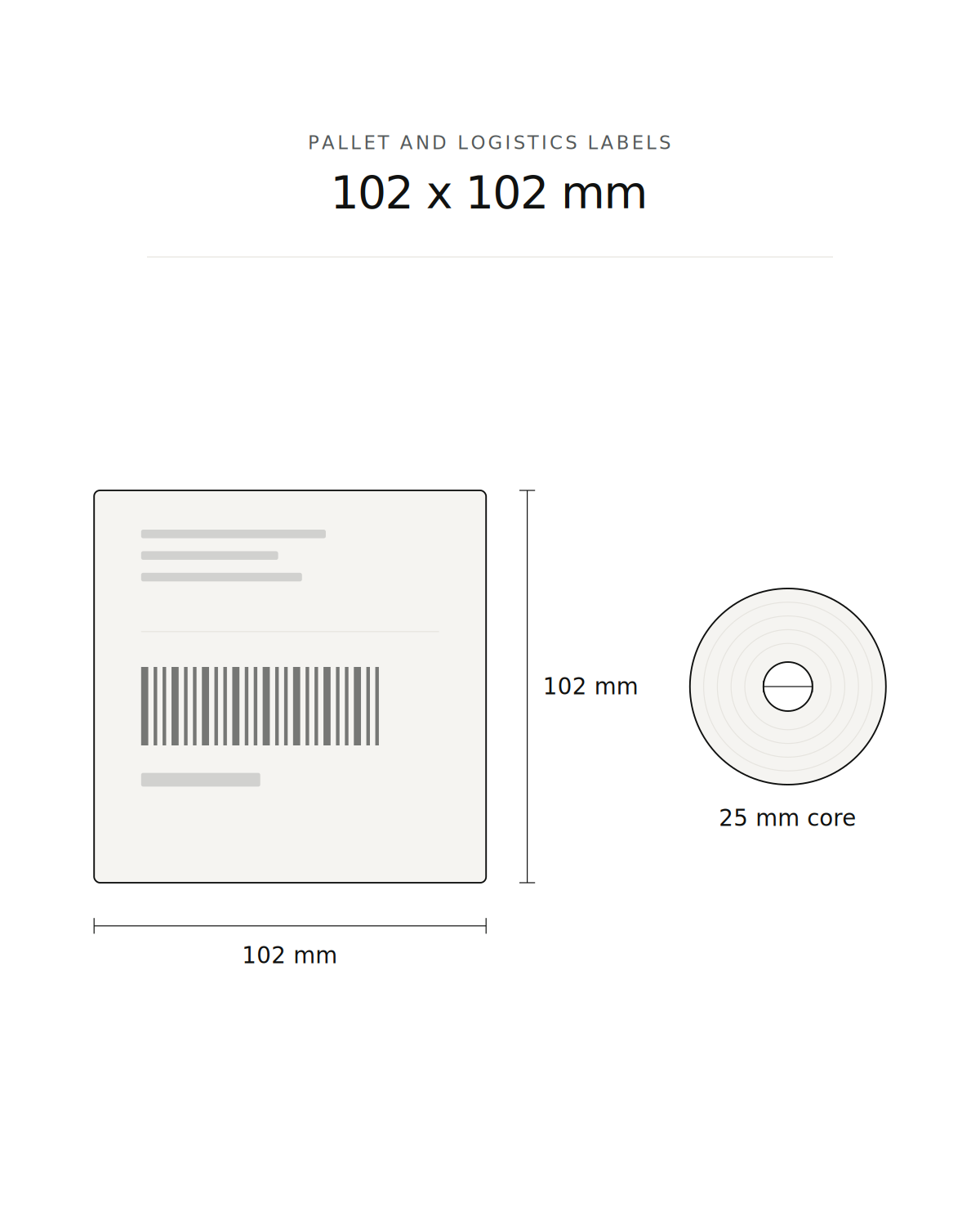 Pallet and logistics label, 102 x 102 mm, 700 labels per roll, 25 mm core