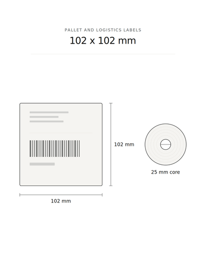 Pallet and logistics label, 102 x 102 mm, 700 labels per roll, 25 mm core