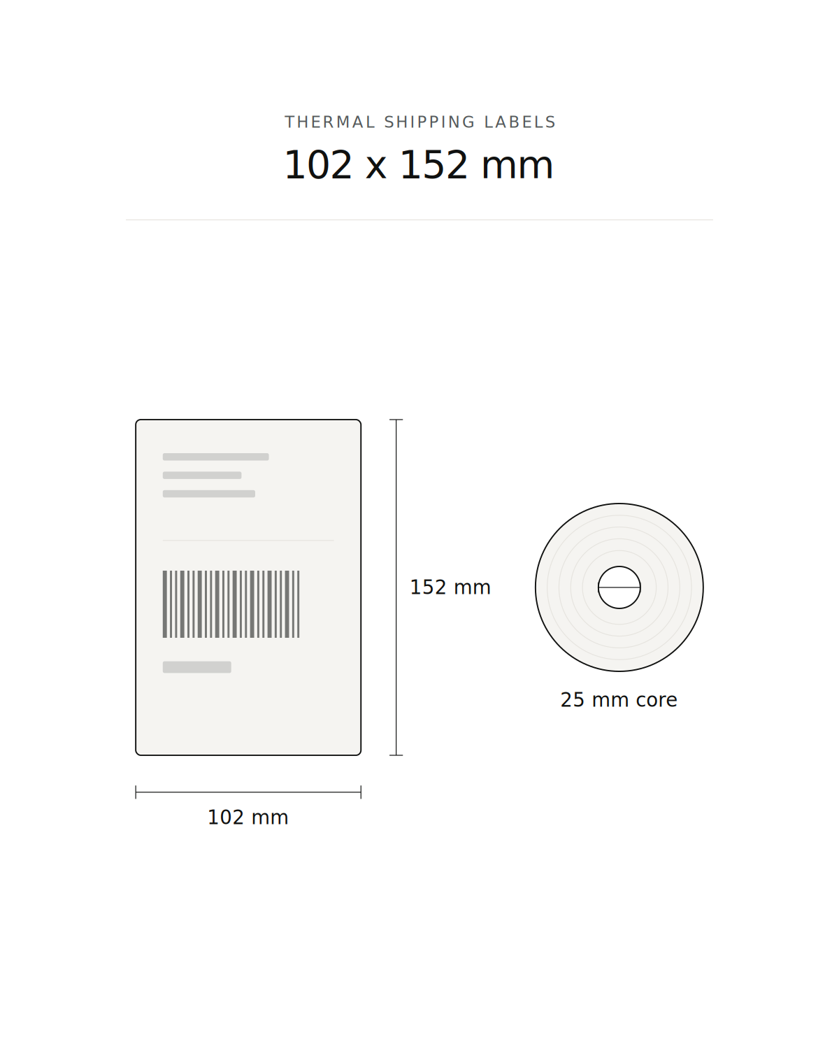 Thermal shipping label, 102 x 152 mm, 300 labels per roll, 25 mm core