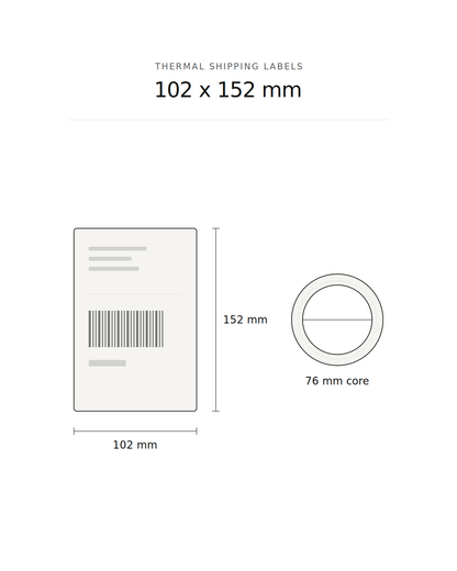 Thermal shipping label, 102 x 152 mm, 1000 labels per roll, 76 mm core