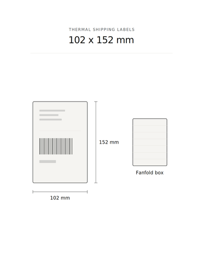 Thermal shipping label, 102 x 152 mm, 2000 labels, fanfold box