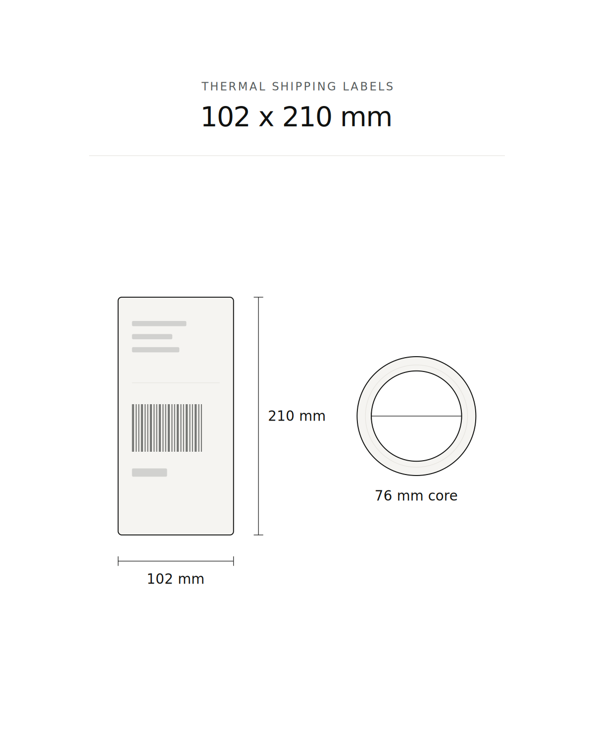 Thermal shipping label, 102 x 210 mm, 810 labels per roll, 76 mm core