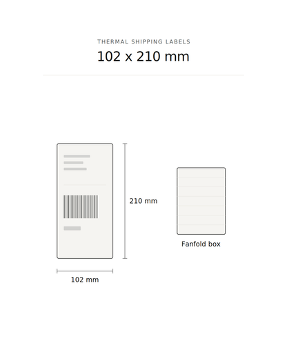 Thermal shipping label, 102 x 210 mm, 2000 labels, fanfold box