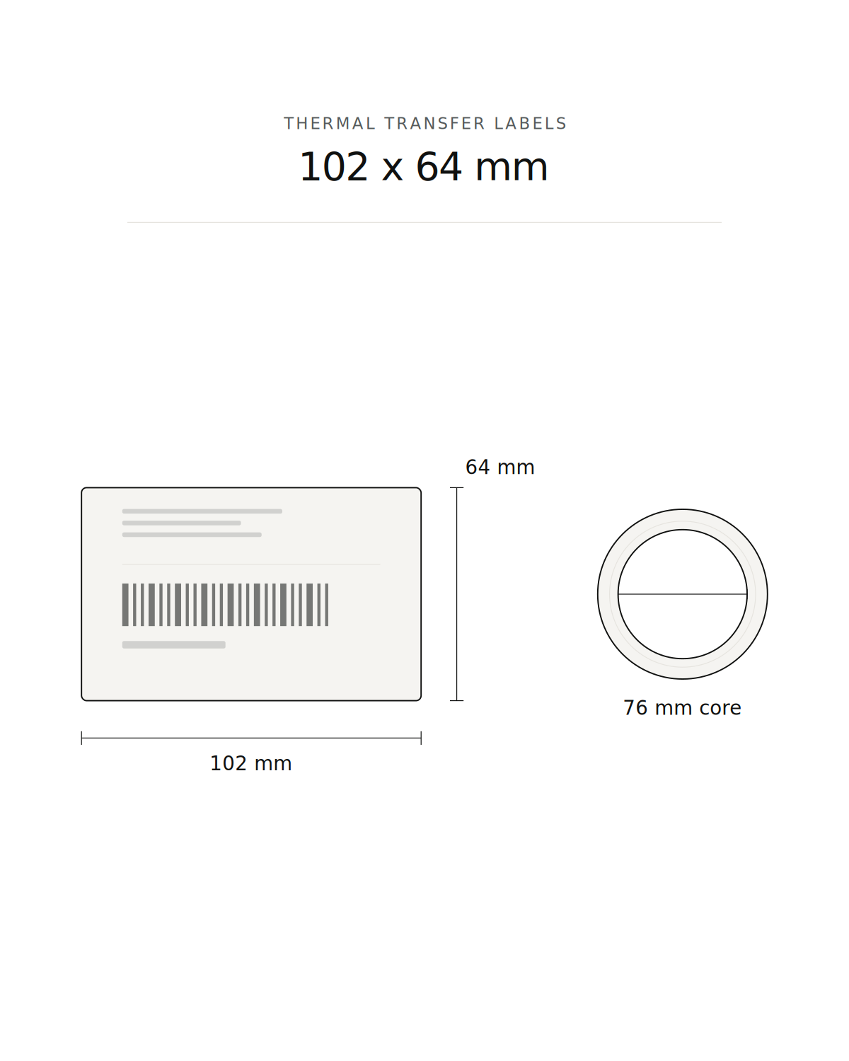 Thermal transfer label, 102 x 64 mm, 2220 labels per roll, 76 mm core