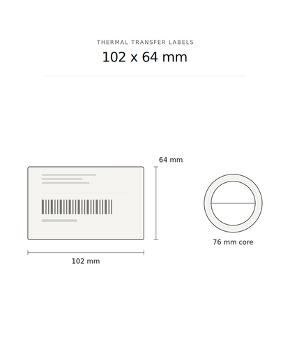 Thermal transfer label, 102 x 64 mm, 2220 labels per roll, 76 mm core