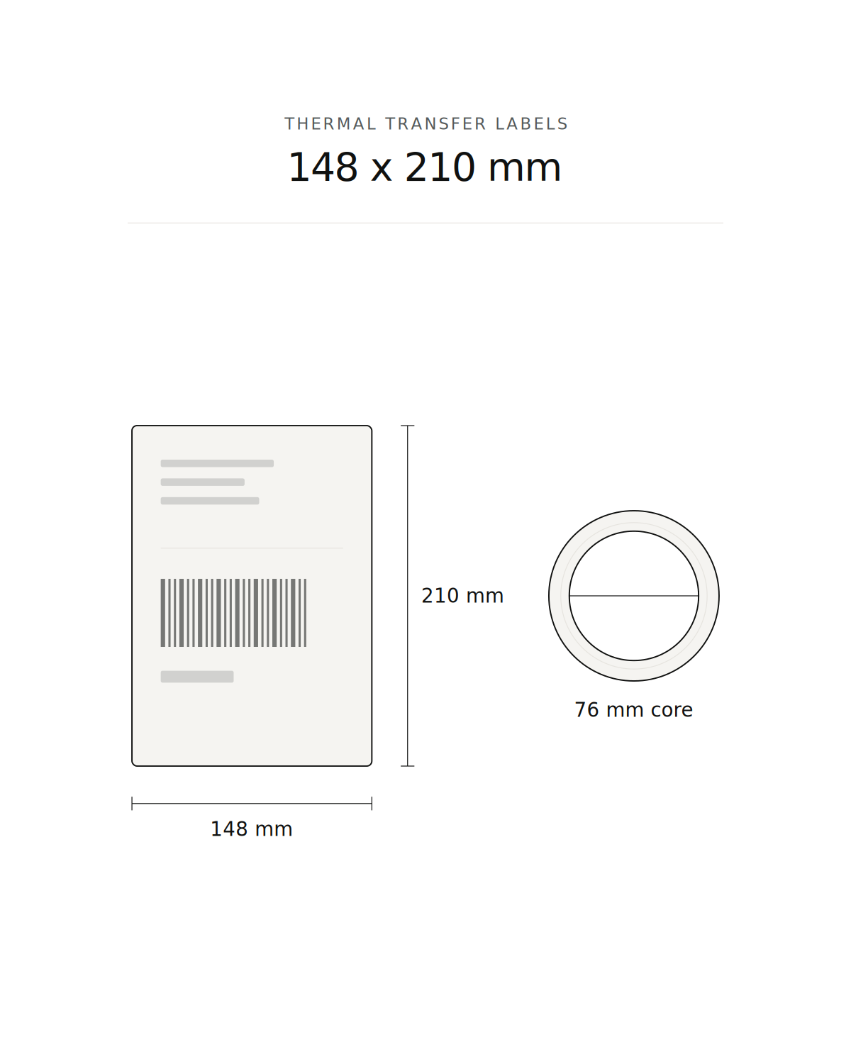 Thermal transfer label, 148 x 210 mm, 800 labels per roll, 76 mm core