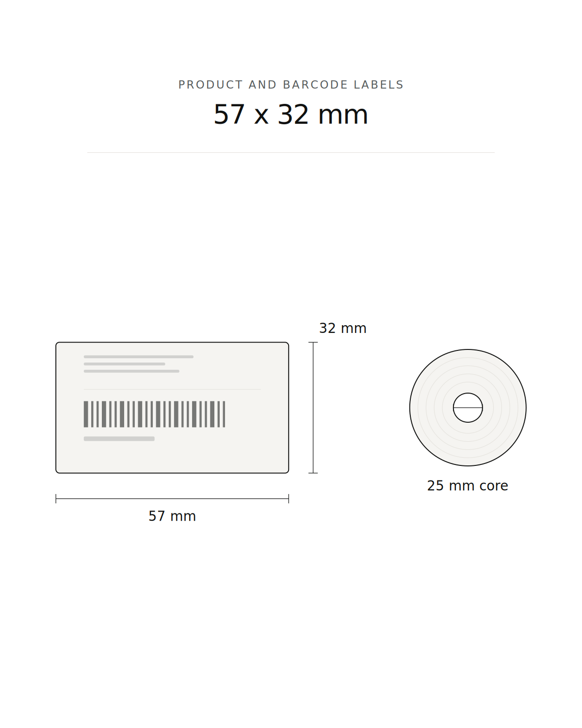 Product and barcode label, 57 x 32 mm, 2100 labels per roll, 25 mm core