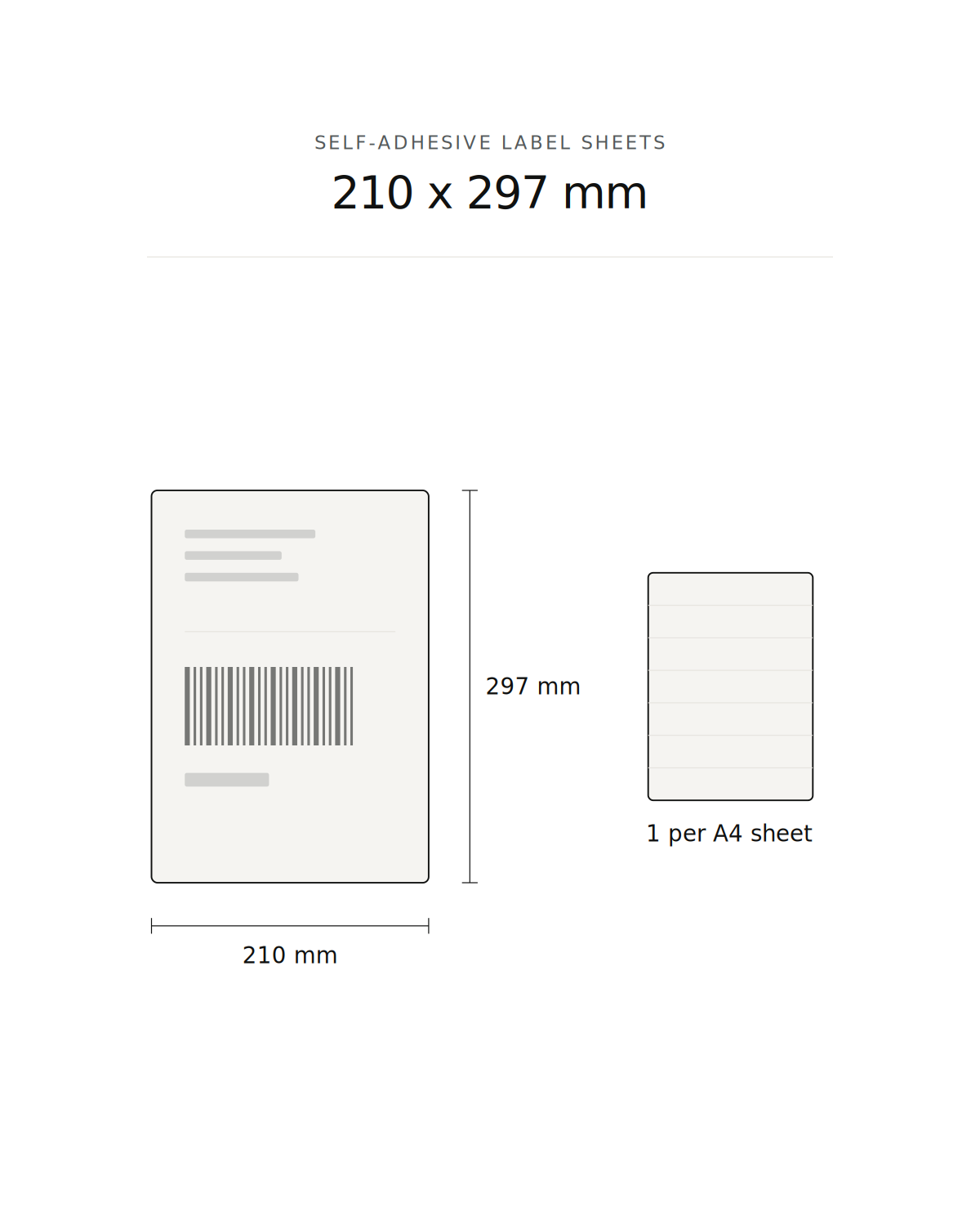 Self-adhesive label sheet, 210 x 297 mm, 1 per A4 sheet