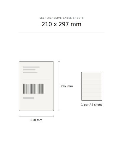 Self-adhesive label sheet, 210 x 297 mm, 1 per A4 sheet