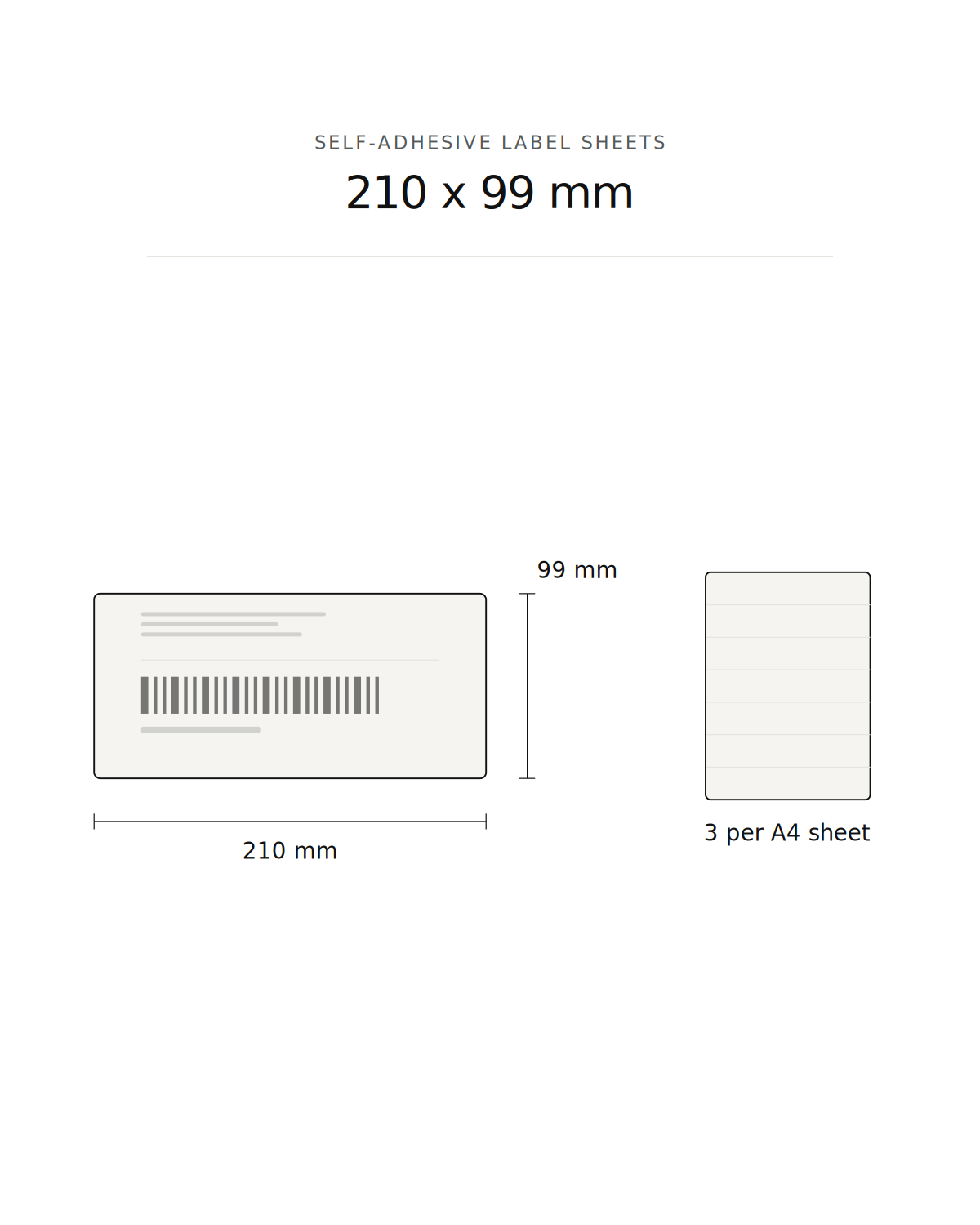 Self-adhesive label sheet, 210 x 99 mm, 3 per A4 sheet