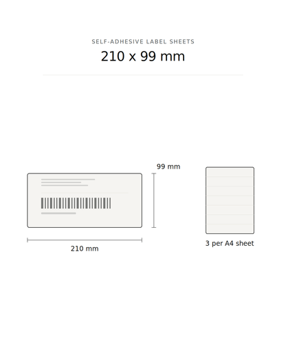 Self-adhesive label sheet, 210 x 99 mm, 3 per A4 sheet