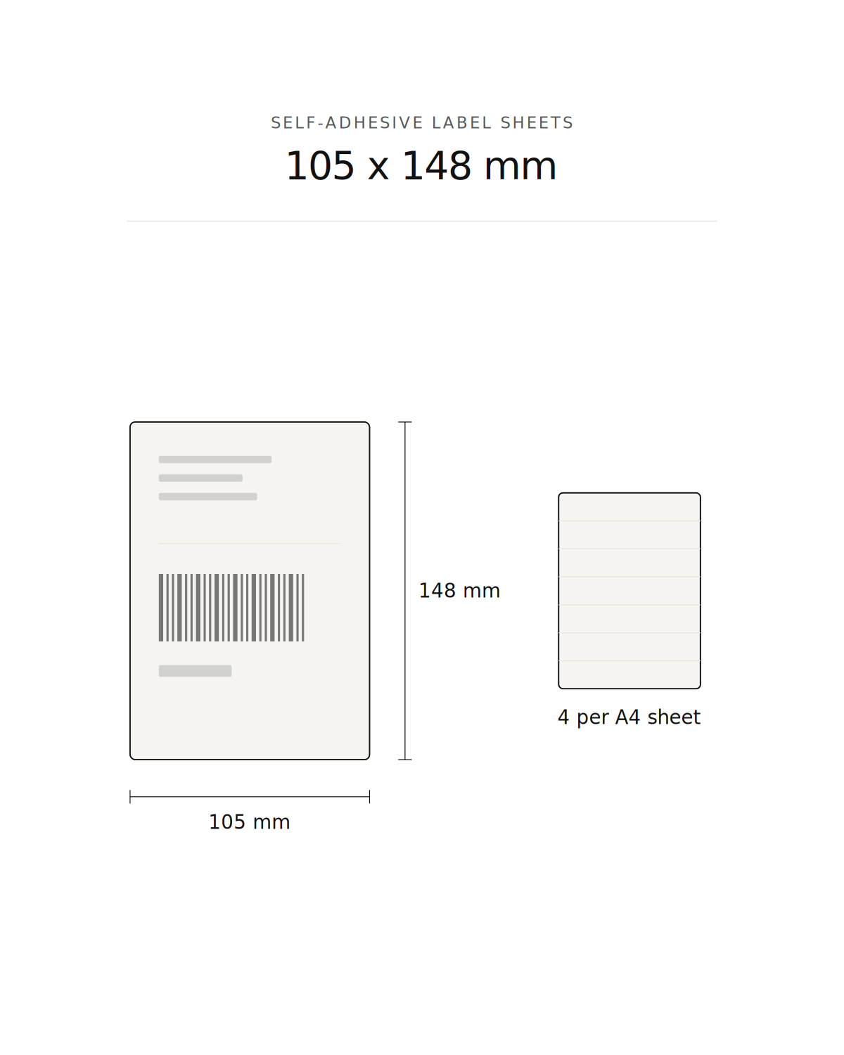 Self-adhesive label sheet, 105 x 148 mm, 4 per A4 sheet
