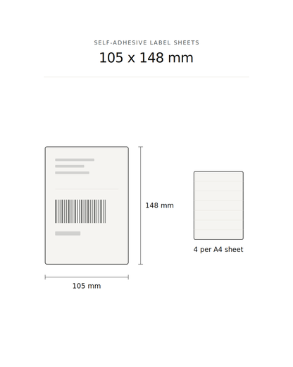 Self-adhesive label sheet, 105 x 148 mm, 4 per A4 sheet