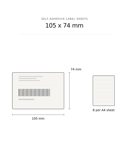Self-adhesive label sheet, 105 x 74 mm, 8 per A4 sheet