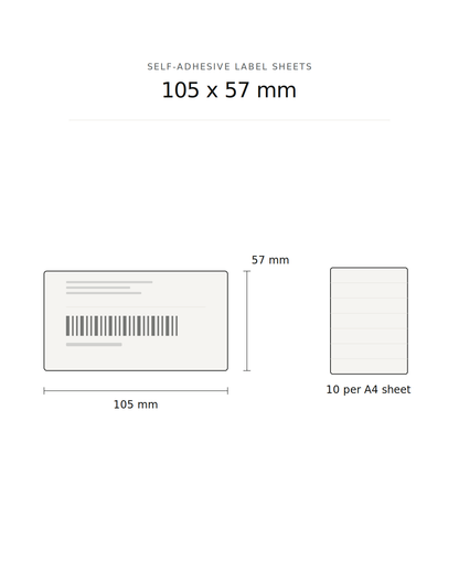 Self-adhesive label sheet, 105 x 57 mm, 10 per A4 sheet