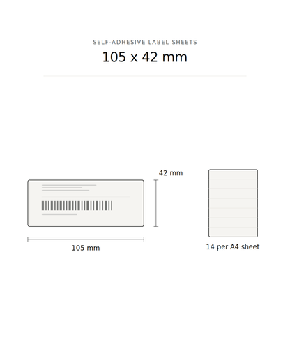 Self-adhesive label sheet, 105 x 42,3 mm, 14 per A4 sheet