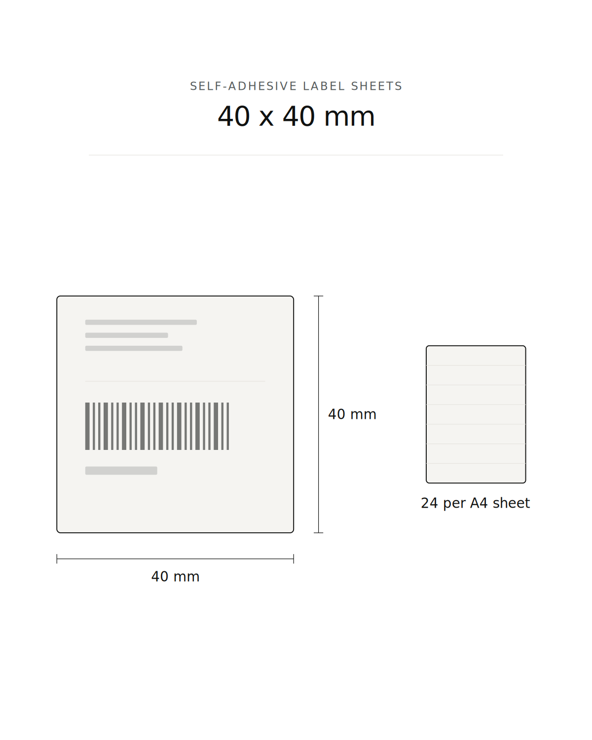 Self-adhesive label sheet, D40 mm round, 24 per A4 sheet