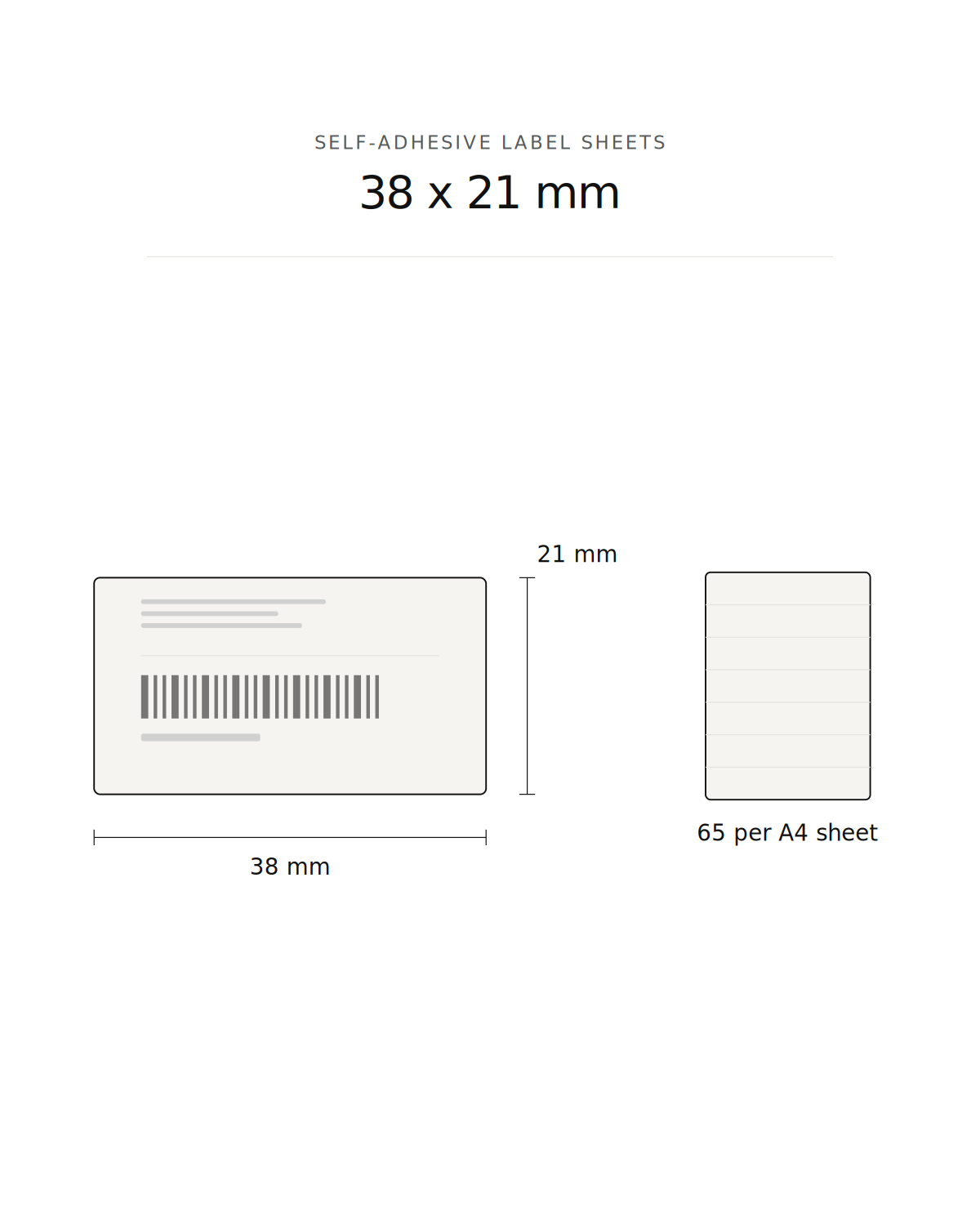 Self-adhesive label sheet, 38,1 x 21,2 mm, 65 per A4 sheet