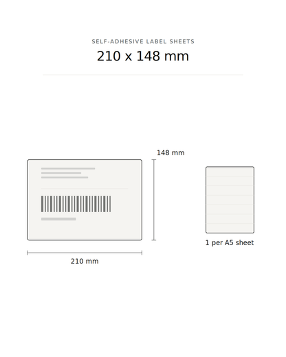 Self-adhesive label sheet, 210 x 148 mm, 1 per A5 sheet